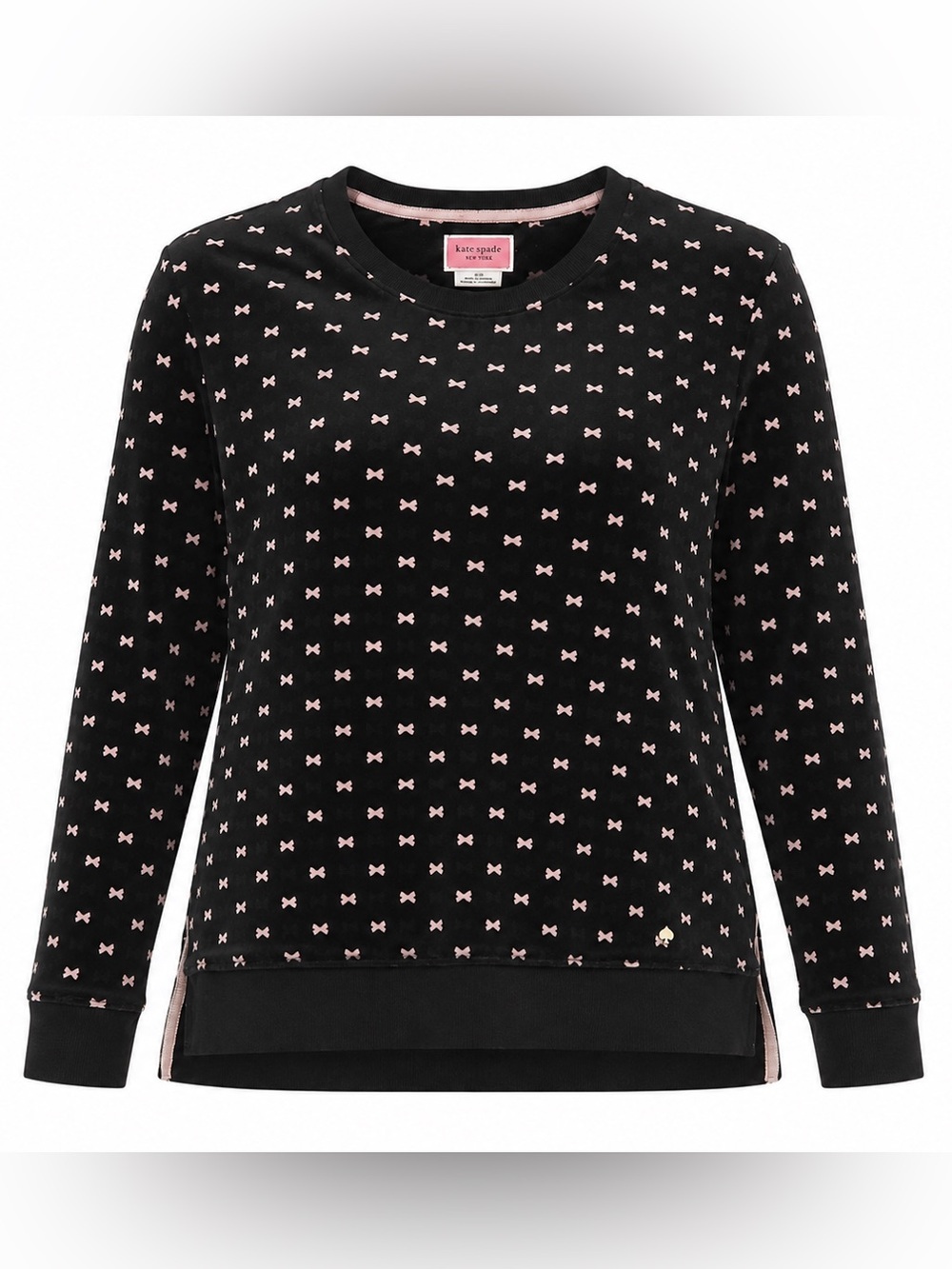 Kate Spade New York Bow Print Plush Pullover Sweater Black Pink Size Small